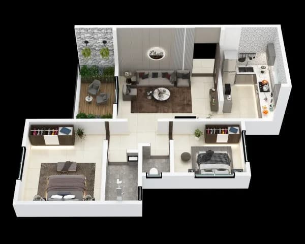 2 BHK Apartment Interior — Alternate Angle